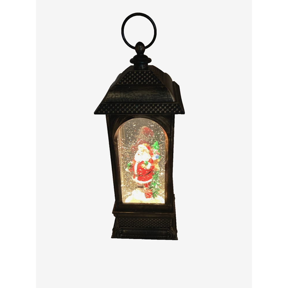 Christmas Santa Claus‎ Lighted Snow Globe Lantern Antique Bronze Holiday Decor